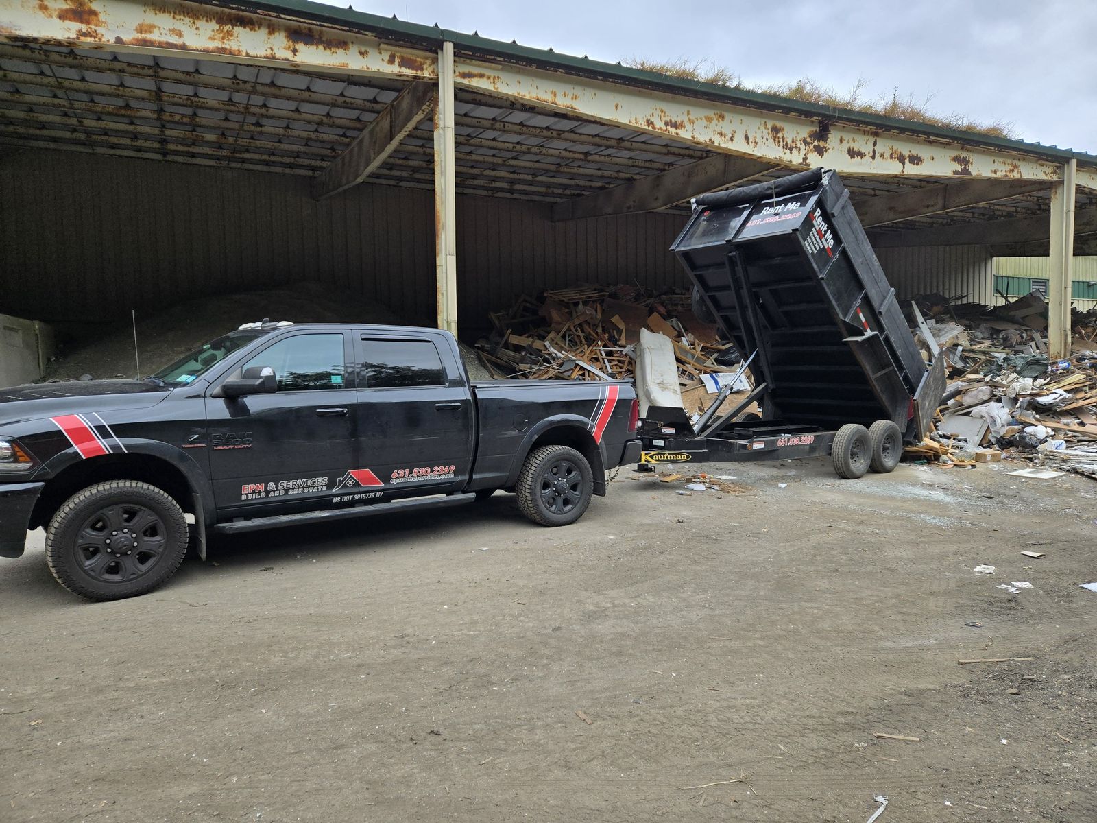 Dump trailer hauling demolition debris for junk removal in Eustis, FL
